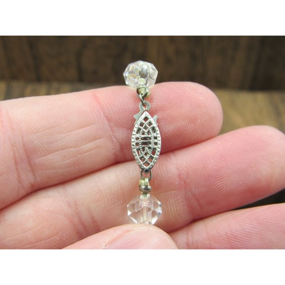 16" Sterling Silver Chunky Faceted Clear Quartz Necklace Vintage Minimalist - Picture 4 of 6